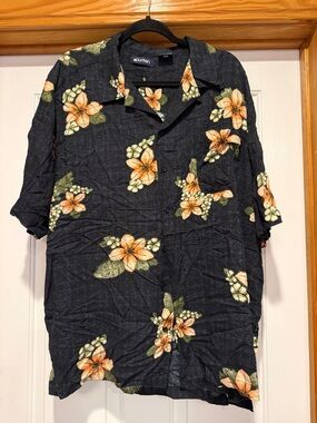 Puritan Black Floral Short Sleeve Button-Down Shirt